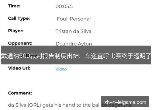 戴通纳500裁判报告制度出炉，车迷直呼比赛终于透明了